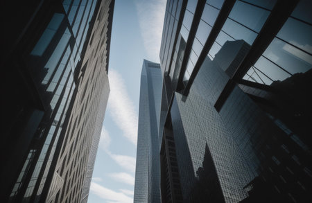 Low angle view of modern skyscrapers in hongkongの素材
