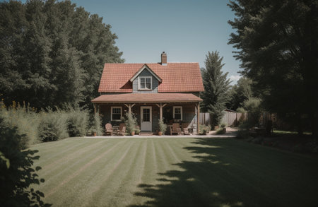 Old wooden house in the countryside in summer. Vintage style, retro.の素材
