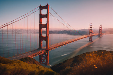 Golden Gate Bridge at sunset, San Francisco, California, USA.の素材
