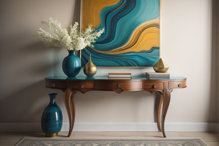 Vase with vase and books on table in room. Interior designの素材