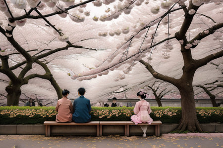 Cherry blossoms and people in Himeji, Himeji, Japanの素材