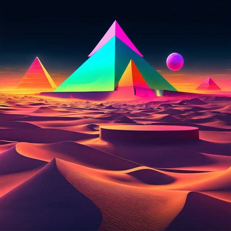 3d illustration of pyramids in the desert. Abstract background.の素材