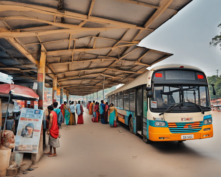 Unidentified people at bus station in Kolkata, India. Kolkata is the most populous city in the state of West Bengal.の素材