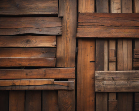Wooden wall made of planks in a rustic style.の素材