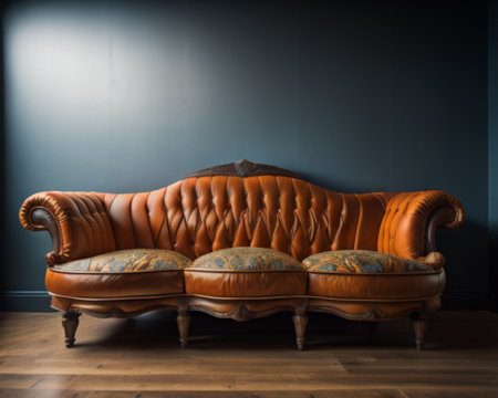 Luxury leather sofa in the living room. Vintage style.の素材