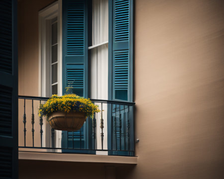 Balcony with flowerpot on the terrace of the houseの素材