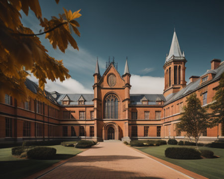 A view of the campus of the University of Cambridge in England.の素材