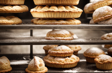 Freshly baked pastries in the bakery. Selective focus.の素材
