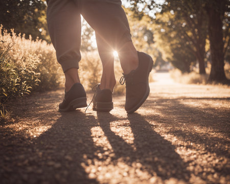 Close-up of a woman's legs walking in the park.の素材