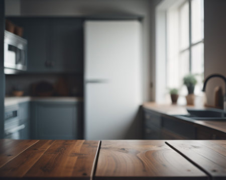 Table Top And Blur Interior of the Background. Ready For Your Designの素材