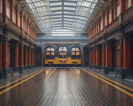 Train in the train station. 3D rendering. Digital illustration.の素材