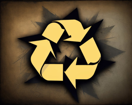 Recycling symbol on grunge paper background. Copy space.の素材