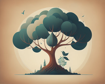 Vector illustration of a stylized tree on the background of the moonの素材