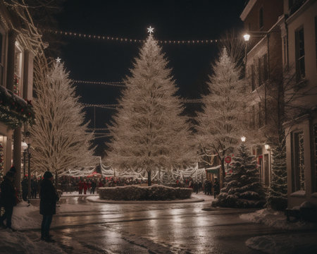 Christmas market in old town of Vilnius at night. Lithuaniaの素材