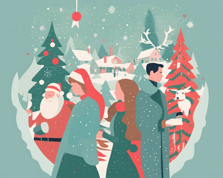 Santa Claus and New Year's Eve. Vector illustration in flat styleの素材