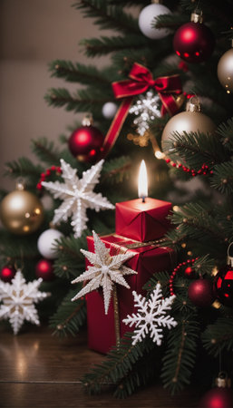 Christmas tree with gifts and ornaments. Christmas background. New Year.の素材