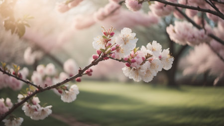 Cherry blossom in spring time, soft focus, vintage toneの素材