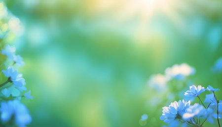 Spring background with blue flowers and bokeh. Soft focus.の素材