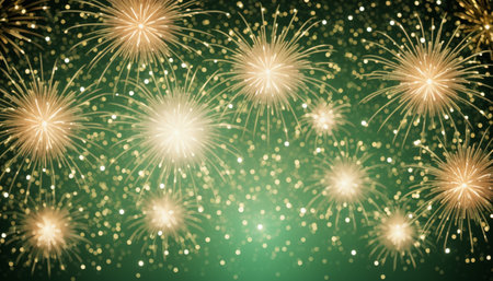 Fireworks on green background. New Year and Christmas holiday concept.の素材