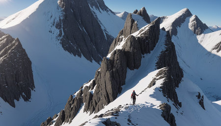 Climber on the top of a mountain in the Alps.の素材
