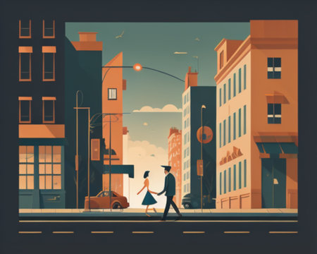 Man walking in the city. Vector illustration in flat design style.の素材