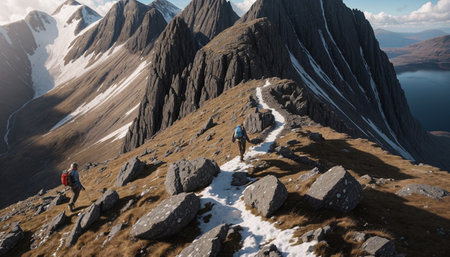 Trekking in the mountains in the Carpathians, Ukraineの素材