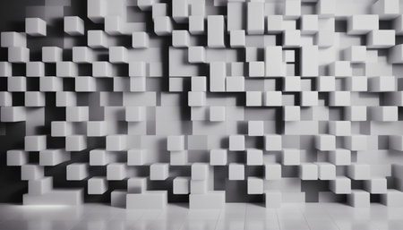 Abstract 3d rendering of white cubes on black background. Futuristic background with cubes.の素材