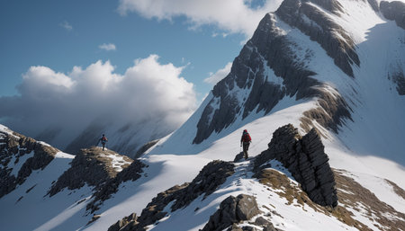 Climbers on top of a mountain in the Swiss Alps.の素材