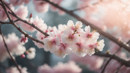 Beautiful cherry blossom sakura in spring time with soft focusの素材