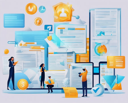 Flat design vector illustration concept of online education, e-learning, e-learning, distance learning.の素材
