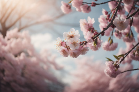 Beautiful cherry blossom in spring time. Cherry blossom backgroundの素材