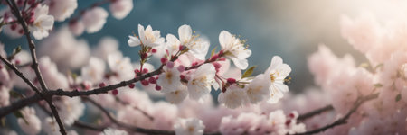 cherry blossom in spring, panoramic banner with copy spaceの素材