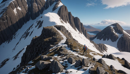 Hiker on the top of a mountain in the Carpathiansの素材