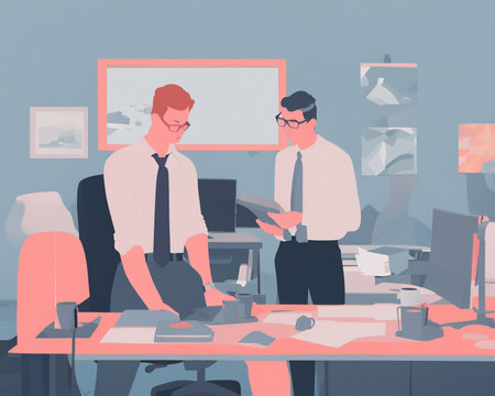 Businessmen working in office. Vector illustration in flat cartoon style.の素材