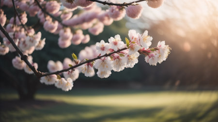 cherry blossom in spring time with soft focus and lens flareの素材