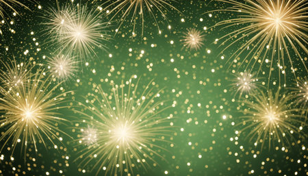 Fireworks on a green background. Festive background with fireworks.の素材