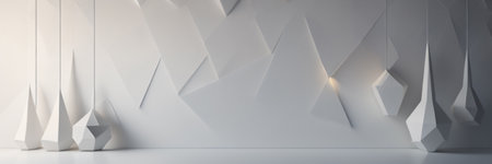 3d rendering. Abstract white polygonal wall background. Futuristic interior design.の素材