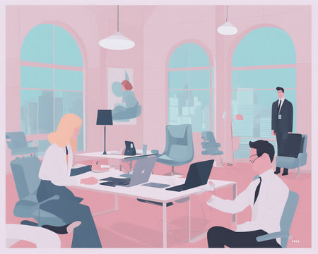 Business people working in the office. Vector illustration in flat style.の素材