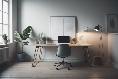Interior of modern office. Workplace concept. 3D Renderingの素材