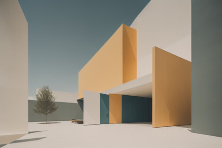Abstract modern architecture, empty open space interior. 3D Renderingの素材