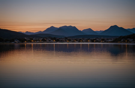 Sunset over the lake with mountains in the background, Norway.の素材