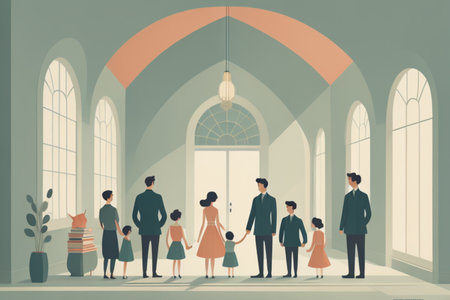 Family in the church. Family in the church. Vector illustration.の素材