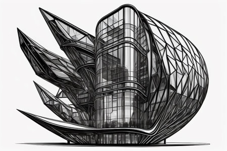 3d illustration of a modern building in black and white colors.の素材