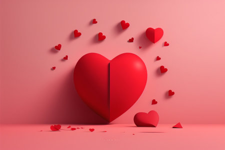 Valentine's day background with red hearts. 3d renderingの素材