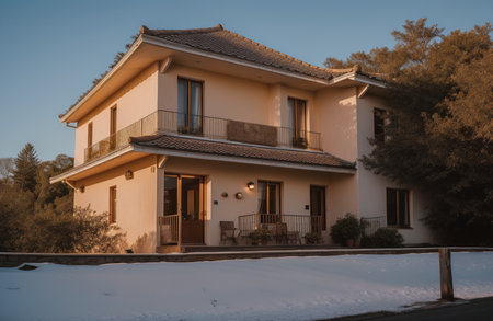 Luxury house in the winter. Winter landscape with snow.の素材