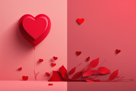 Valentine's day background with red heart on pink background. 3d renderingの素材