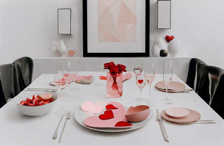 Valentine's day table setting in modern dining room, 3D renderの素材