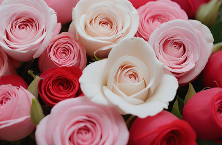 Bouquet of pink and white roses, valentine backgroundの素材