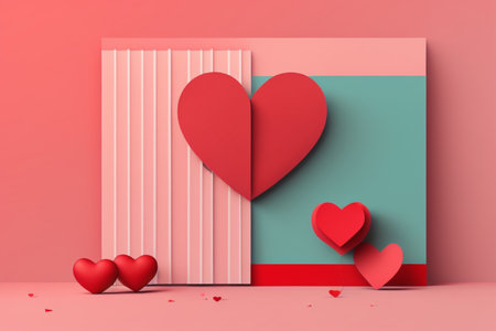 Valentine's day background with red hearts. 3d renderingの素材