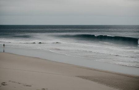 Waves on the beach in Atlantic ocean, Nazare, Portugalの素材